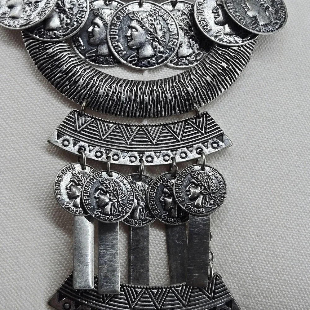 Custom Jewelry Silver Bib Statement Fringe Necklace Womens Bohemian‎ Ethnic
